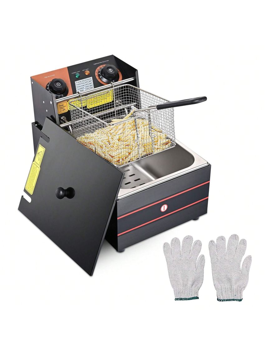 Electric Deep Fryer Countertop Deep Fryer with Basket and Lid,Stainless Steel Single Tank Fryer for Home Use Easy to Clean Oil Fryers