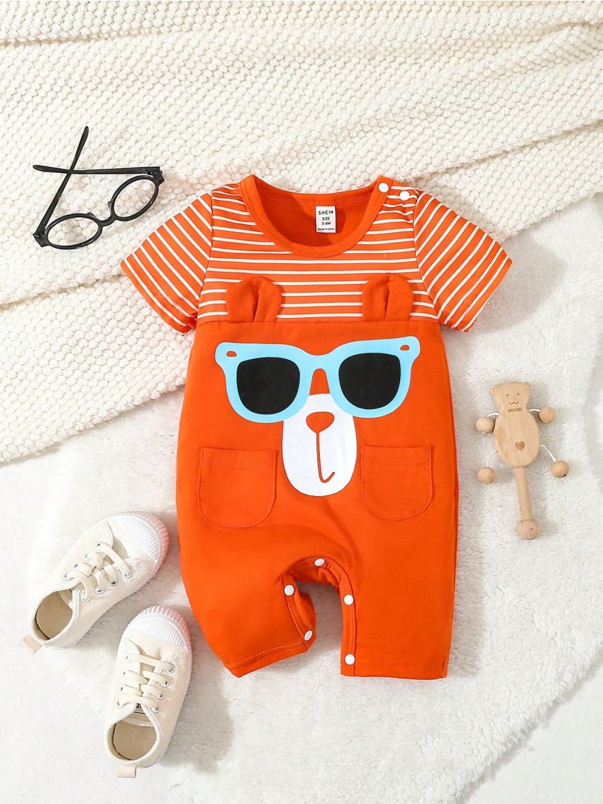 Spring/Summer Baby Boy Cute And Fun Bear Printed Romper