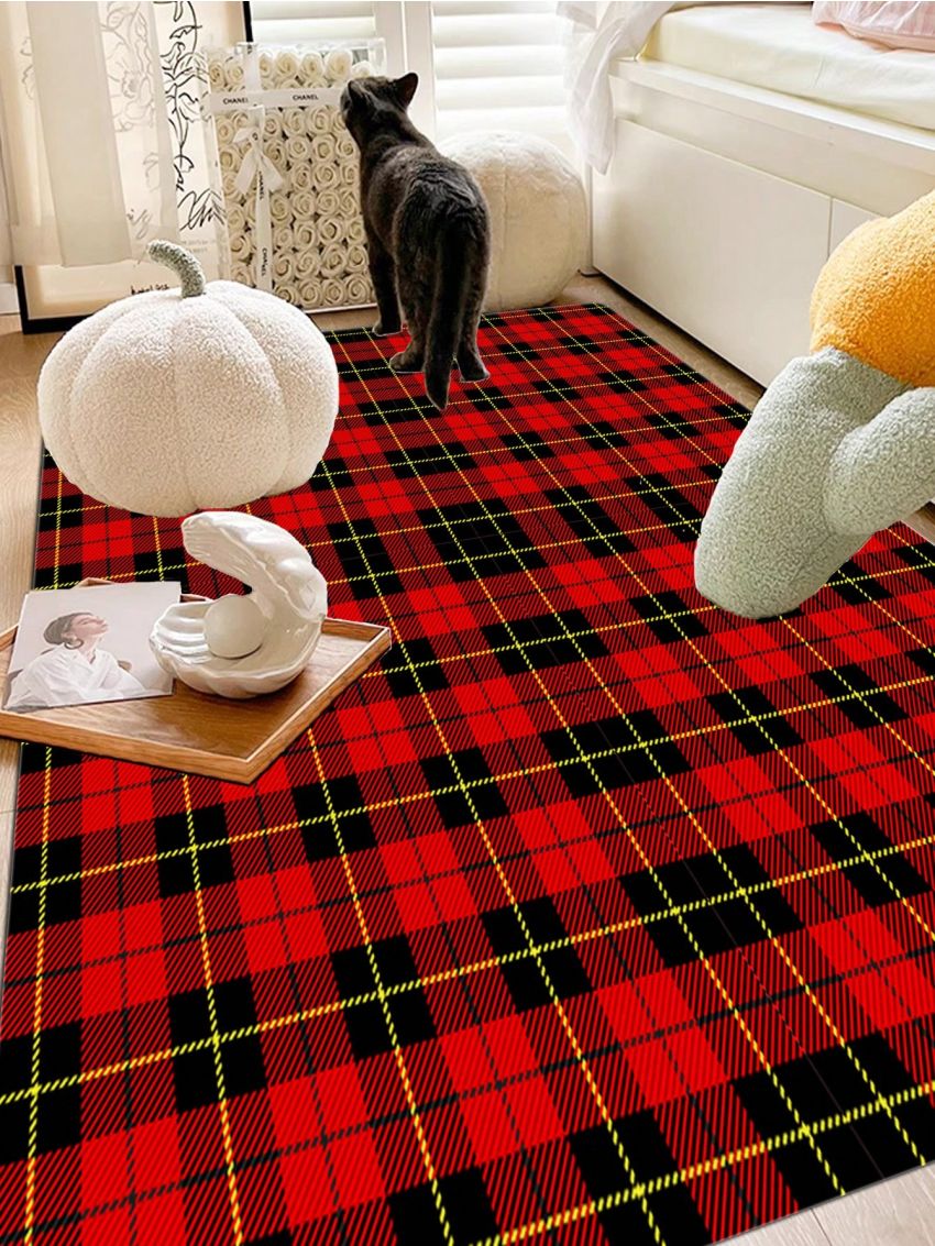 1pc Nordic Style Soft Carpet For Outdoor Balcony And Home Decoration, Retro Striped Checkered Carpet, Living Room Modern Luxurious Sofa Coffee Table Large Area Rug