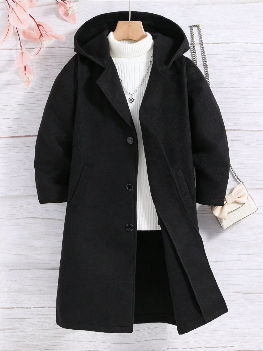 Tween Boy 1pc Button Front Hooded Overcoat