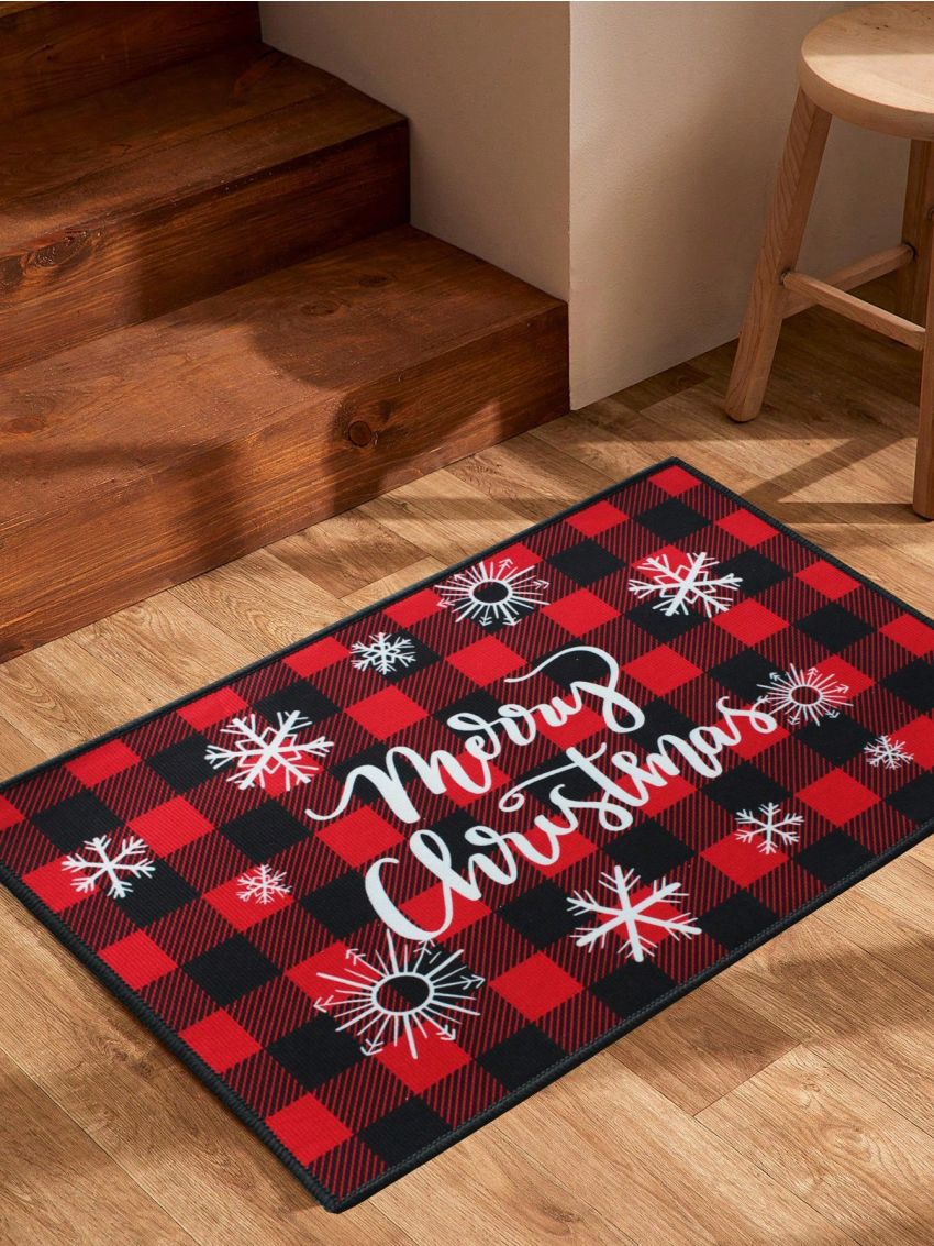 Chelsey Lanter Totten Christmas Plaid & Snowflake Pattern Decorative Rug