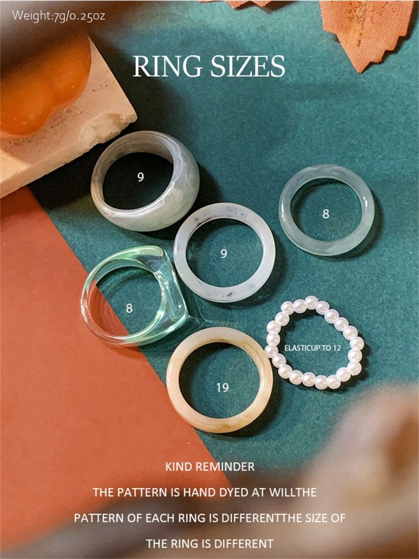 6pcs/set Transparent Resin Chunky Rings, Unique Swirl Pattern Irregular Shape Statement Rings (hand-dyed, Each Ring Has A Unique Pattern And May Vary In Color)