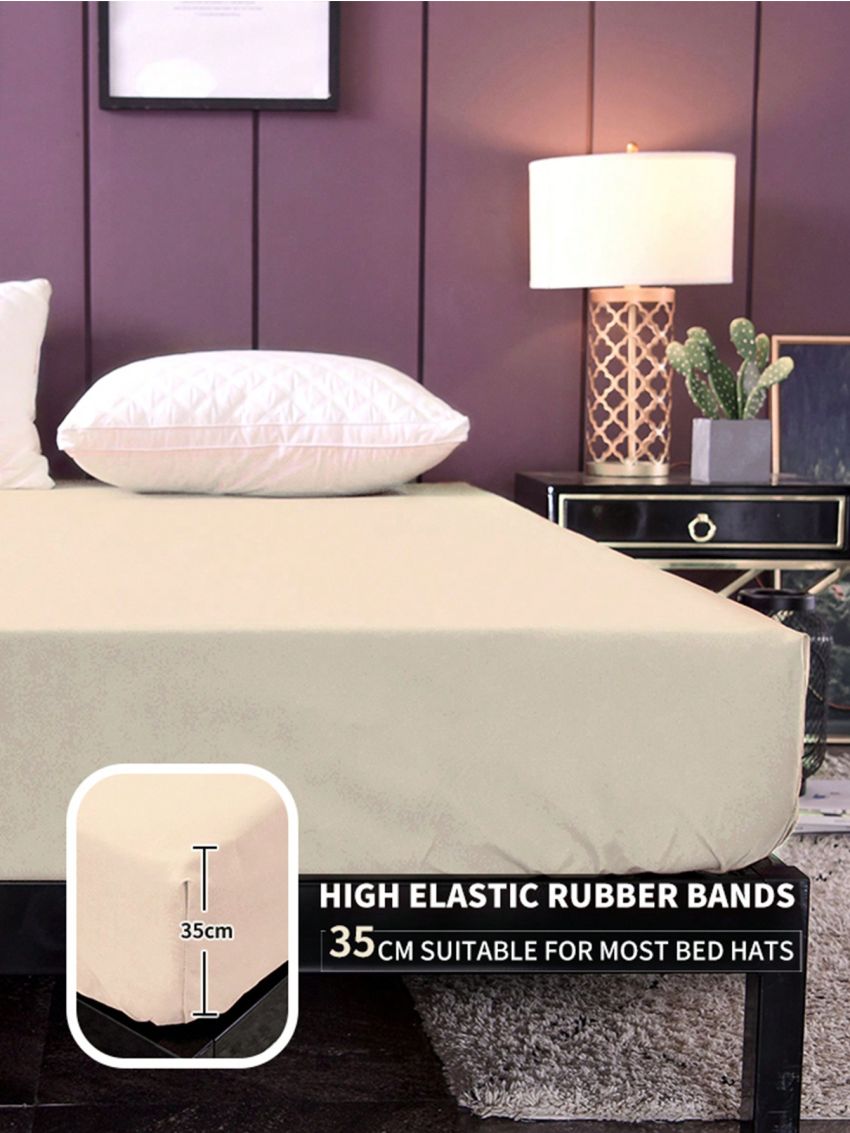 1pc Brushed Composite Waterproof Solid Color Fitted Sheet With Waterproof And Leakproof Inner Fabric For Single Size Bed