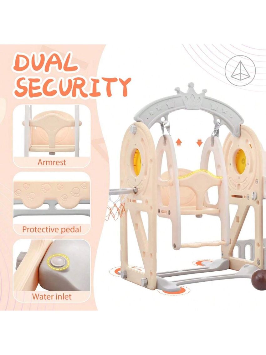 Merax Toddler Slide and Swing Set 5 in 1, Kids Playground Climber Slide Playset with Basketball Hoop Freestanding Combination for Babies Indoor & Outdoor