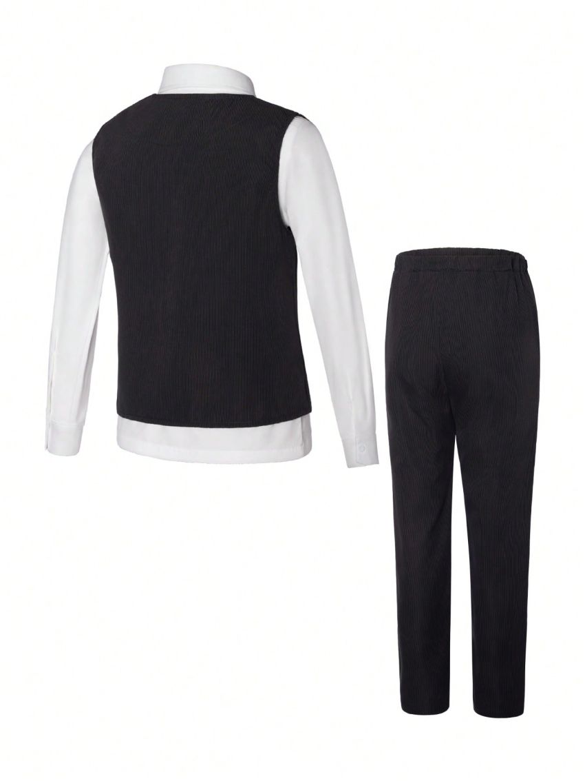 SHEIN 1set Tween Boys' Single Breasted Vest Suit Jacket And Pants Set Gentlemen Dress