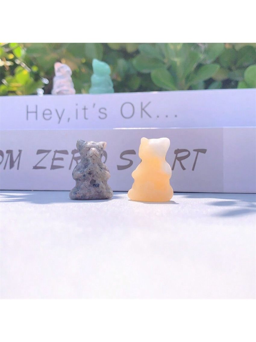 1pc Random Color Natural Crystal Carved Bear Ornament, Natural Stone, May Have Irregular Cracks And Small Chips