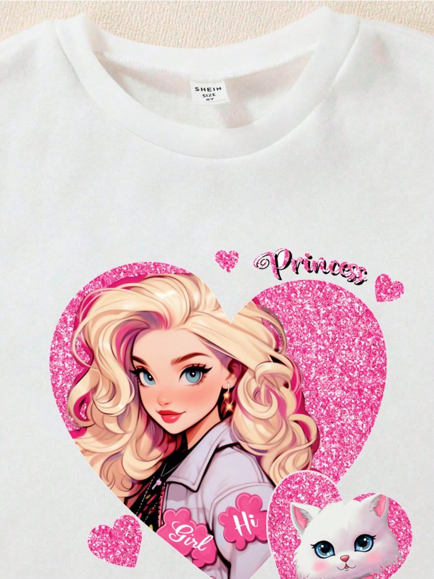 SHEIN Little Girls' Letter Print Round Neck Sweatshirt