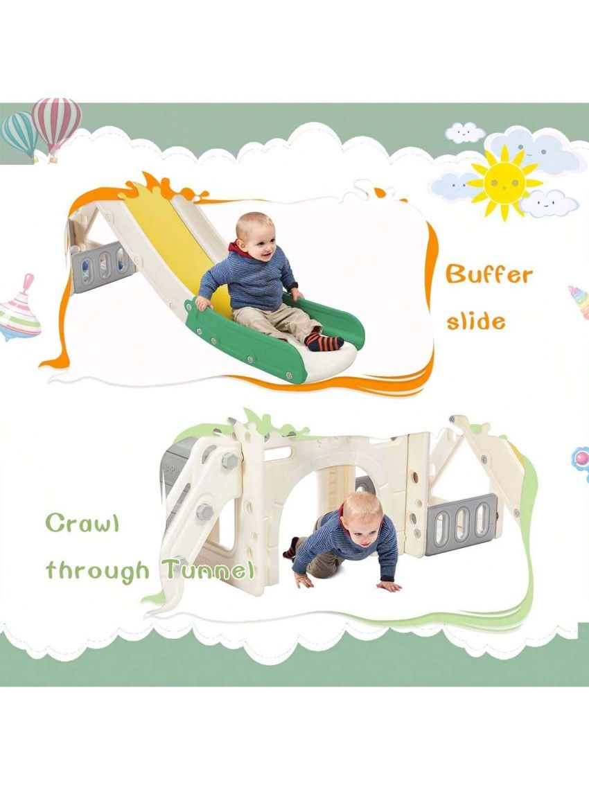 Merax Kids Slide Playset Structure, Freestanding Castle Climbing Crawling Playhouse with Slide, Arch Tunnel, Ring Toss, and Basketball Hoop, Toy Storage Organizer for Toddlers, Kids Climbers Playground