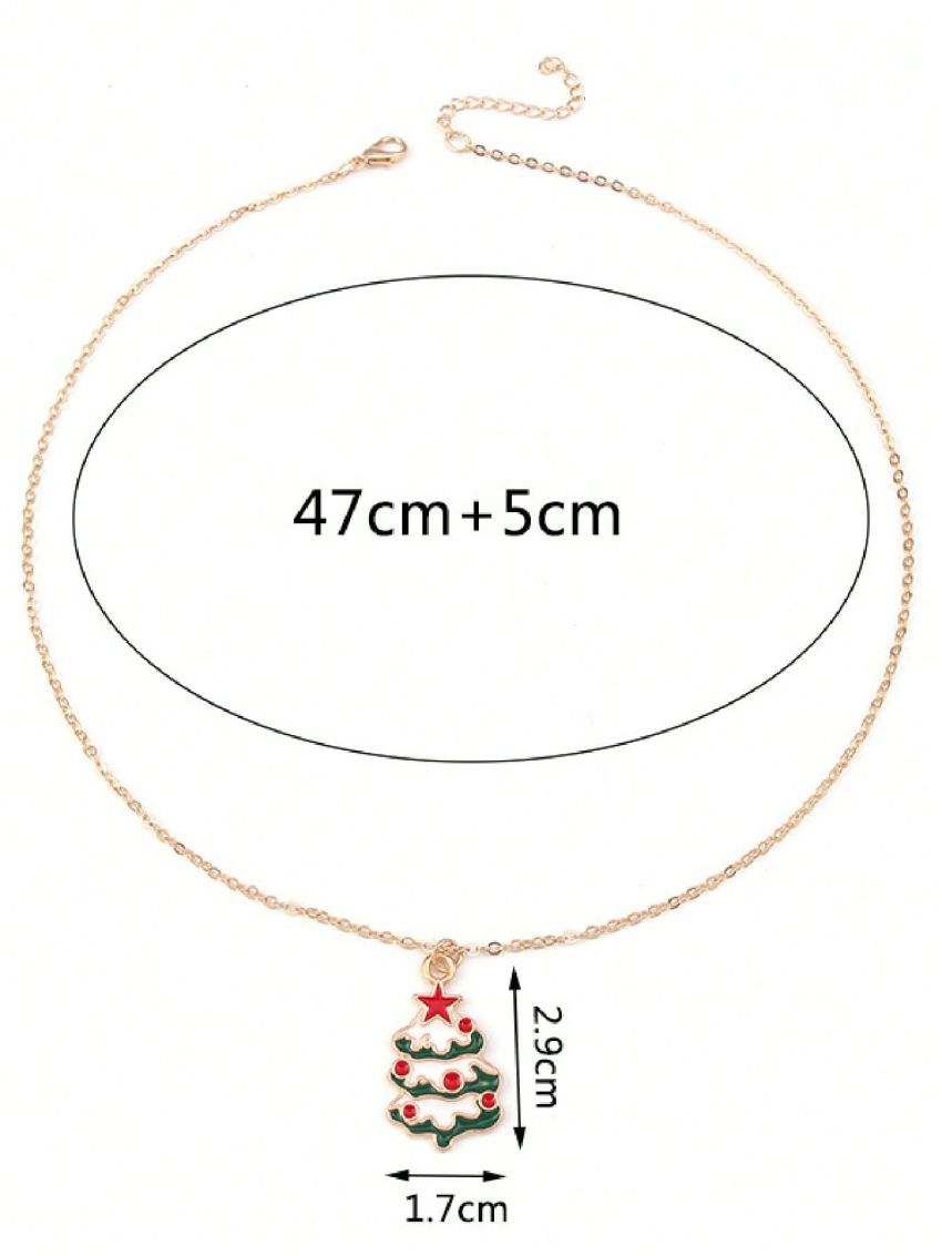 1pc Christmas Tree Shaped Card & Alloy Pendant Necklace Suitable For Festival Wear