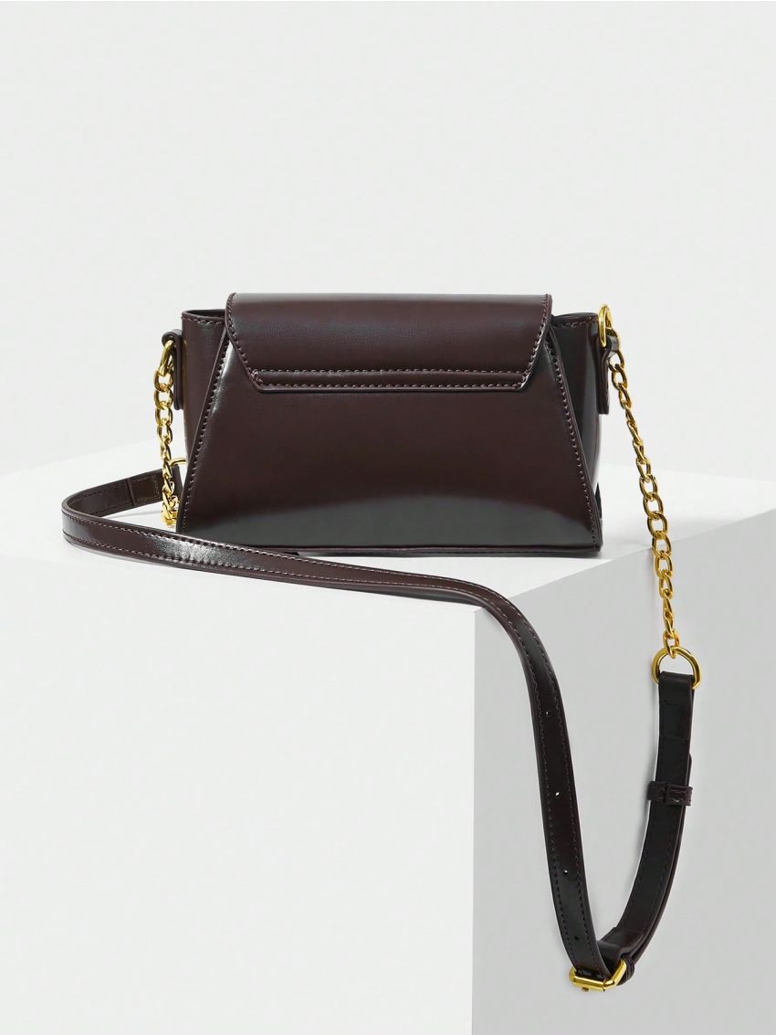 MOTF PREMIUM METAL GEOMETRIC BUCKLE DECOR FLAP FLAP CHAIN STRAP CROSSBODY