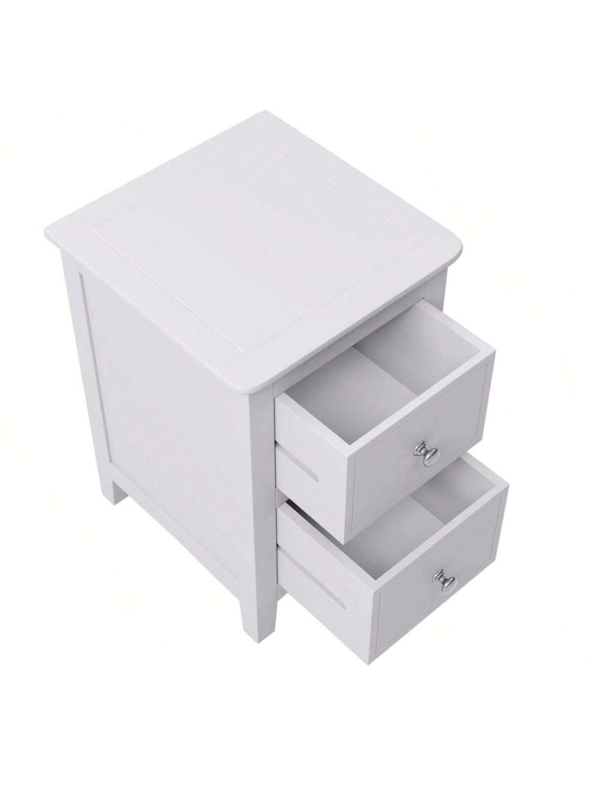 Merax 2 Drawers Solid Wood Nightstand End Table in White