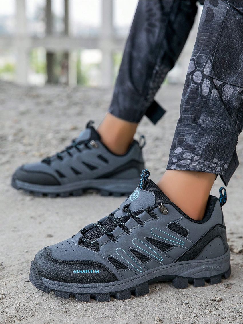 Men's Fashionable Color-block Outdoor Sports Hiking Shoes With Shoelaces