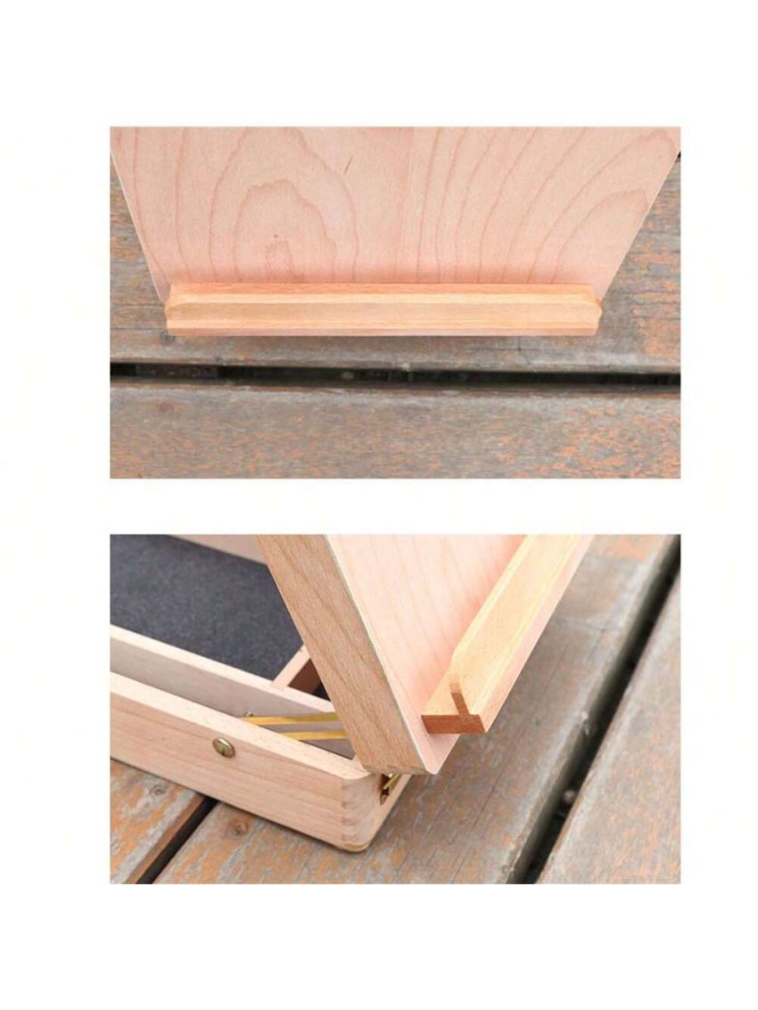 Portable Beech Sketch Box With Easel Impact-resistant 4 Compartments Storage Box With Handle 36x27x11.5cm