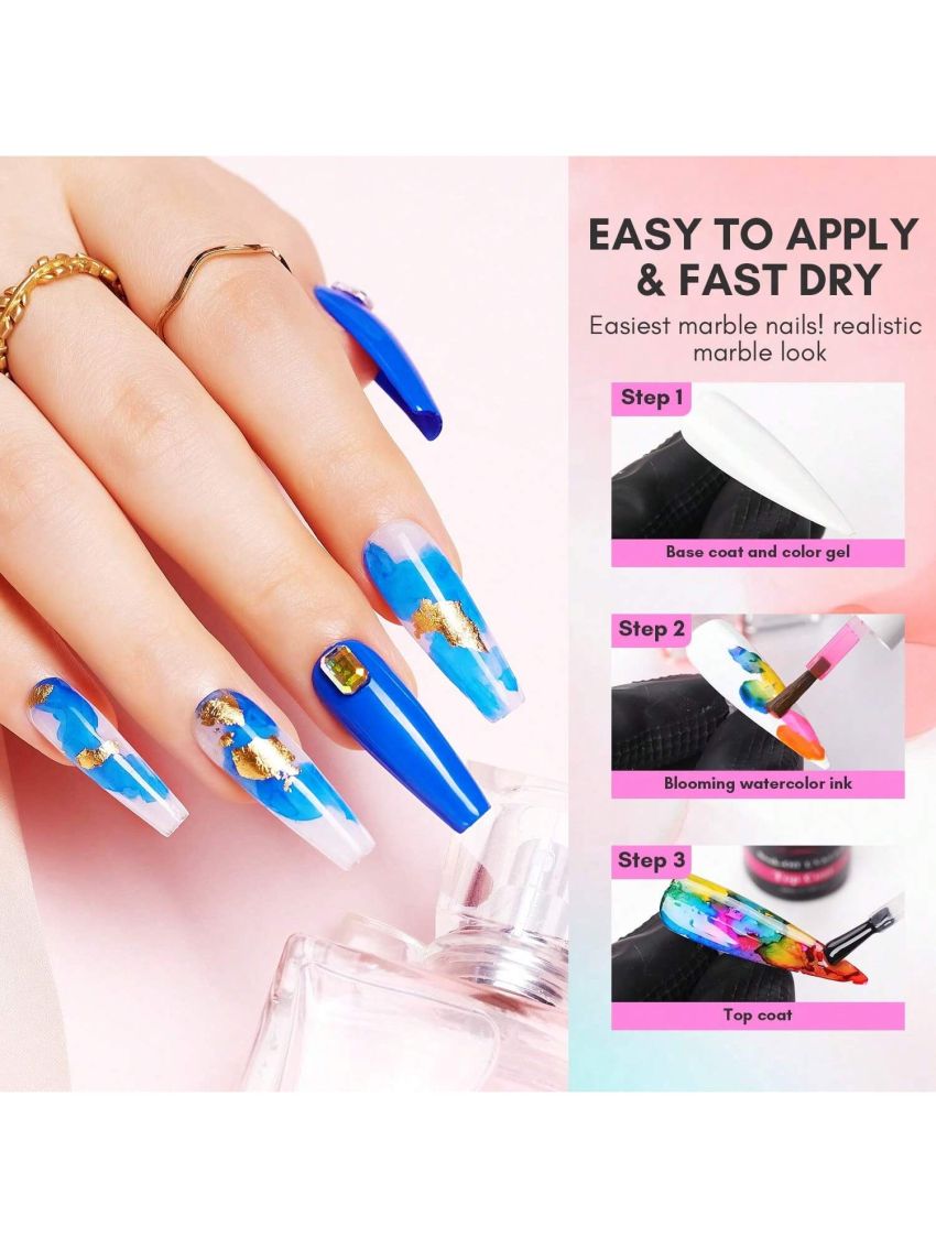 Makartt Marble Nail Polish, Blooming Gel Nail Polish Summer Color Changing Nail Polish Nail Ink Watercolor Blossom Gel Polish Magic Marble Nail Vanish Tinted Beauty 6ml 6 Colors