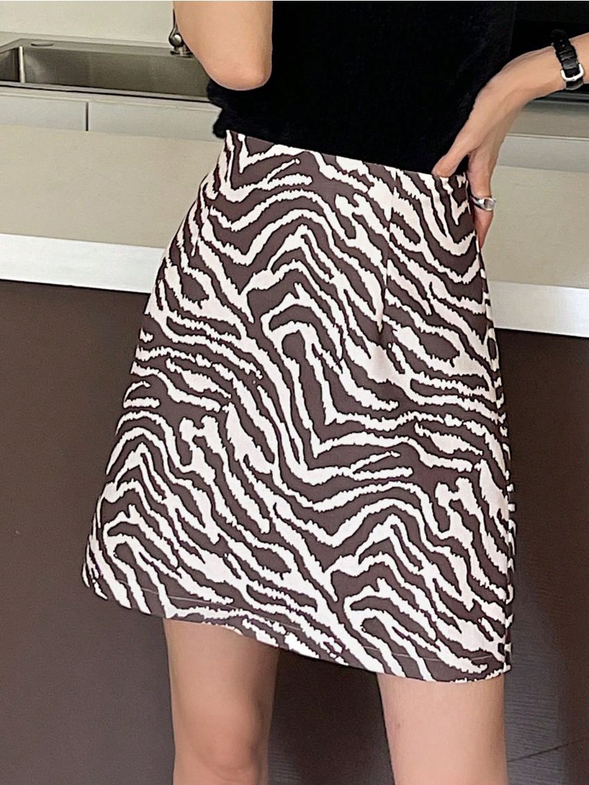 FRIFUL Zebra Pattern Print Skirt