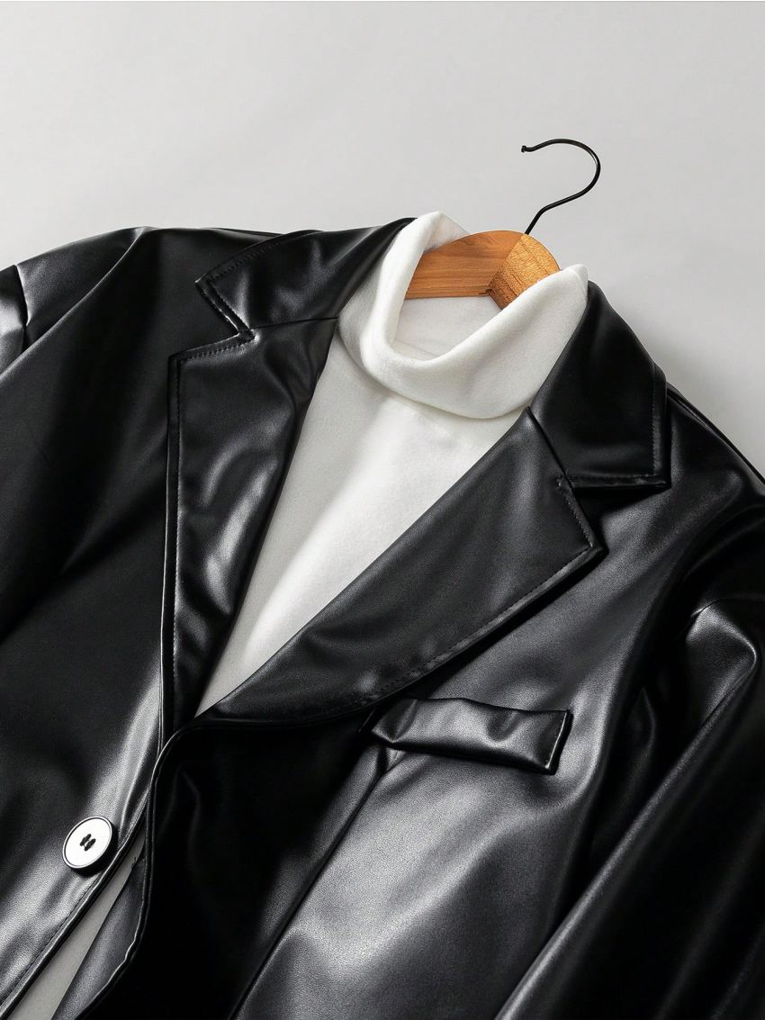 Manfinity Hypemode Men's Suit Collar Front Button Pu Leather Jacket