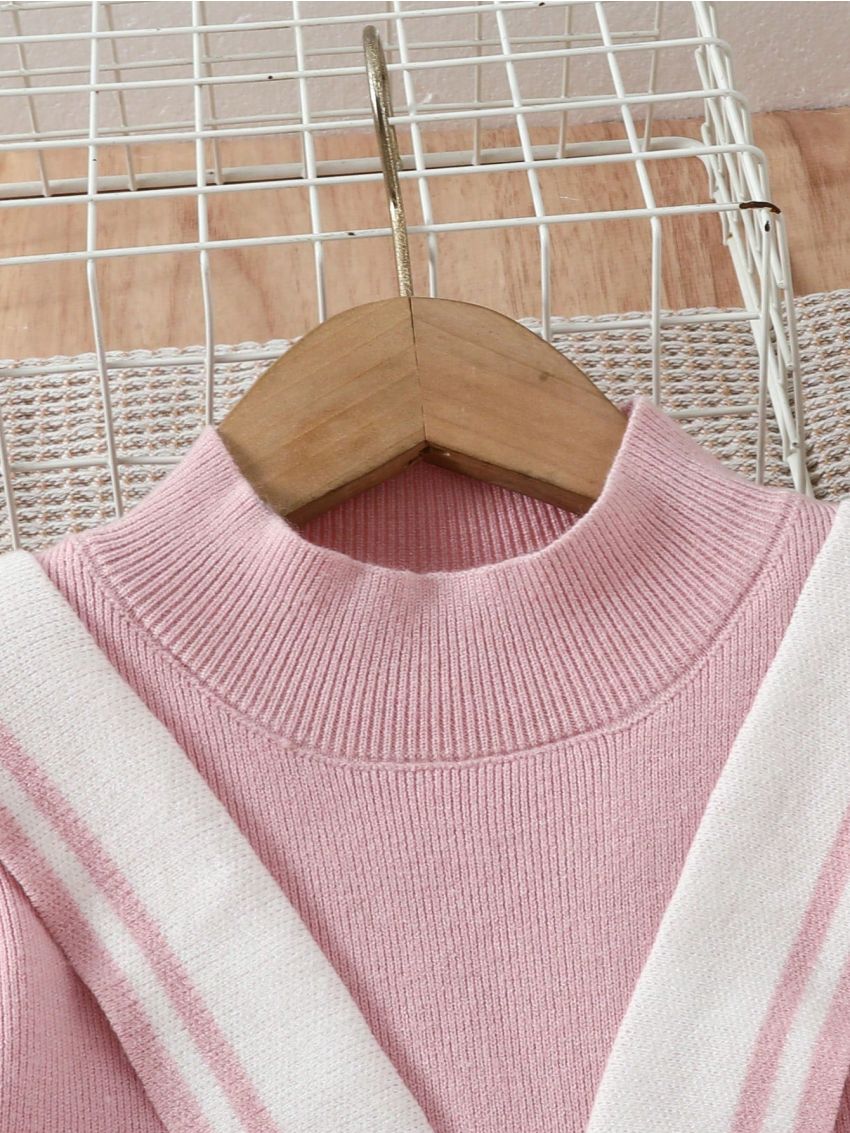 Tween Girls' Contrast Color Stand Collar Sweater Dress