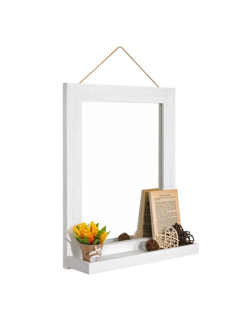 Wall Mirror with Shelf, 20 x 16 inch Farmhouse Decor Wall Mirror Hanging for Bathroom, Vanity, Bedroom, Entryway, Living Room