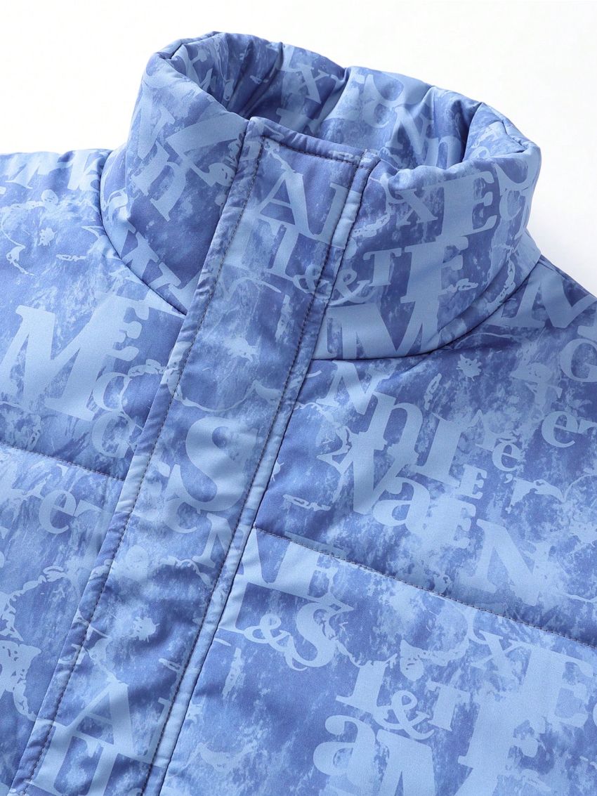 Men's Plus Size Blue Coat With Letter Print