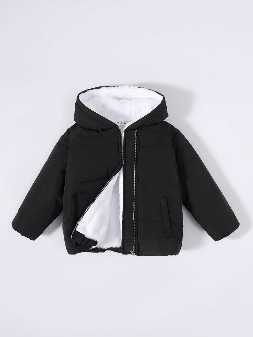 SHEIN Young Boy Teddy Lined Hooded Puffer Coat