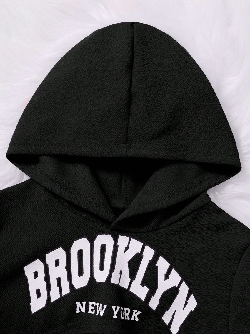 SHEIN Teen Girl Letter Graphic Hooded Tee & Tank Top & Sweatpants