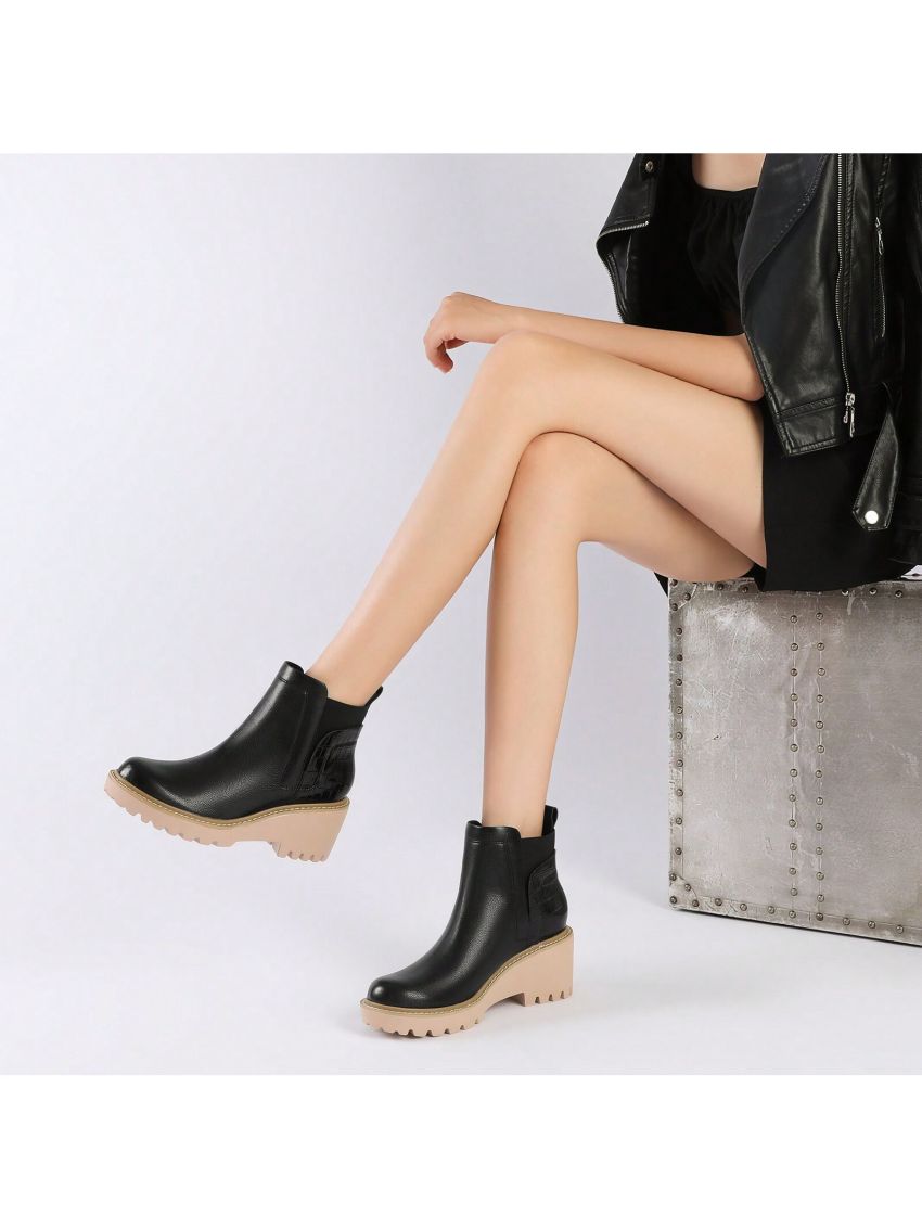Chelsea Boots for Women Wedges Ankle Boots Platform Lug Sole Boots Slip on Elastic Fall Boots Chunky Block Booties