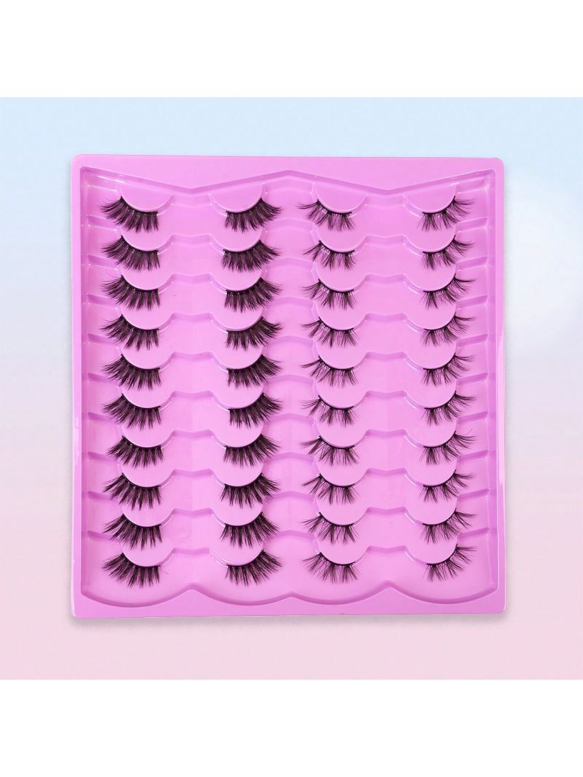 20pairs Faux Mink Eyelashes, Full Strip, Natural & Long Style, Suitable For Travel, Party, Daily Use