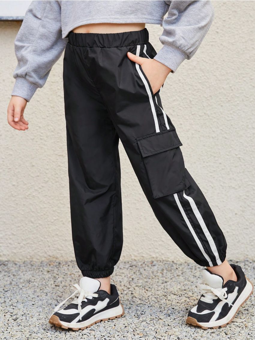 SHEIN Kids SUNSHNE Little Girls' Casual Loose Fit Jogger Pants With Side Stripe Detail