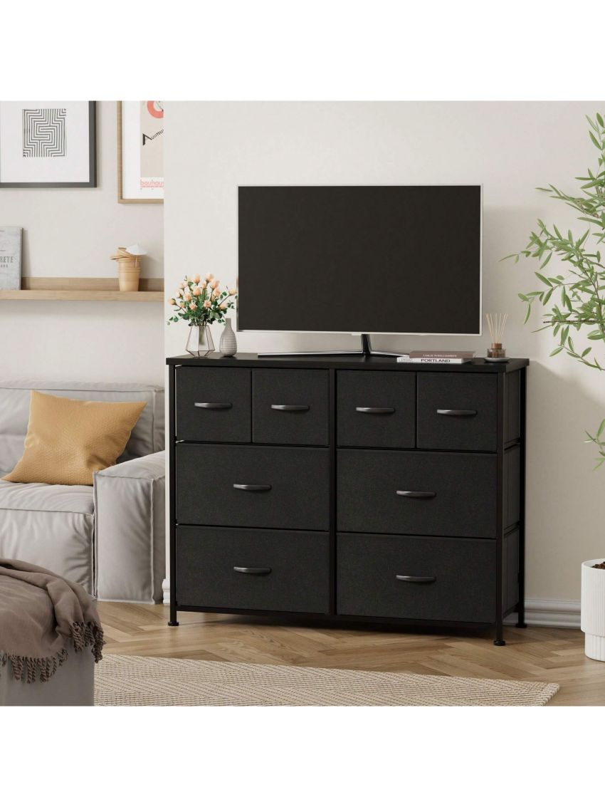 Furmax Fabric Dresser, Dresser for Bedroom Storage Drawers Tall Dresser Storage Tower with 8 Drawers, Chest of Drawers with Fabric Bins, Wooden Top, Steel Frame for Bedroom, Closet, TV Stand, Entryway