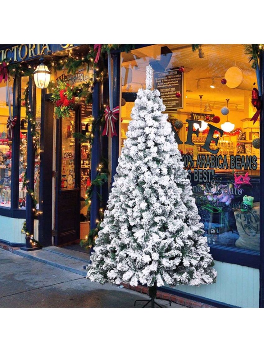 6FT PVC Flocking Christmas Tree 1202 Branches Spread Out Naturally Tree
