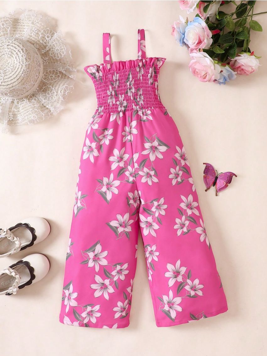 SHEIN Kids SUNSHNE Young Girl Floral Print Cami Jumpsuit