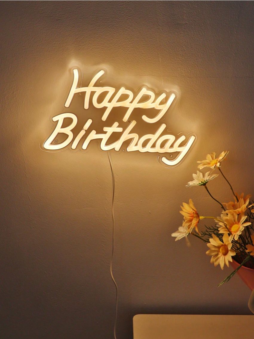 1pc Warm White Happy Birthday LED Wall Neon Sign Night Light For Party Decoration