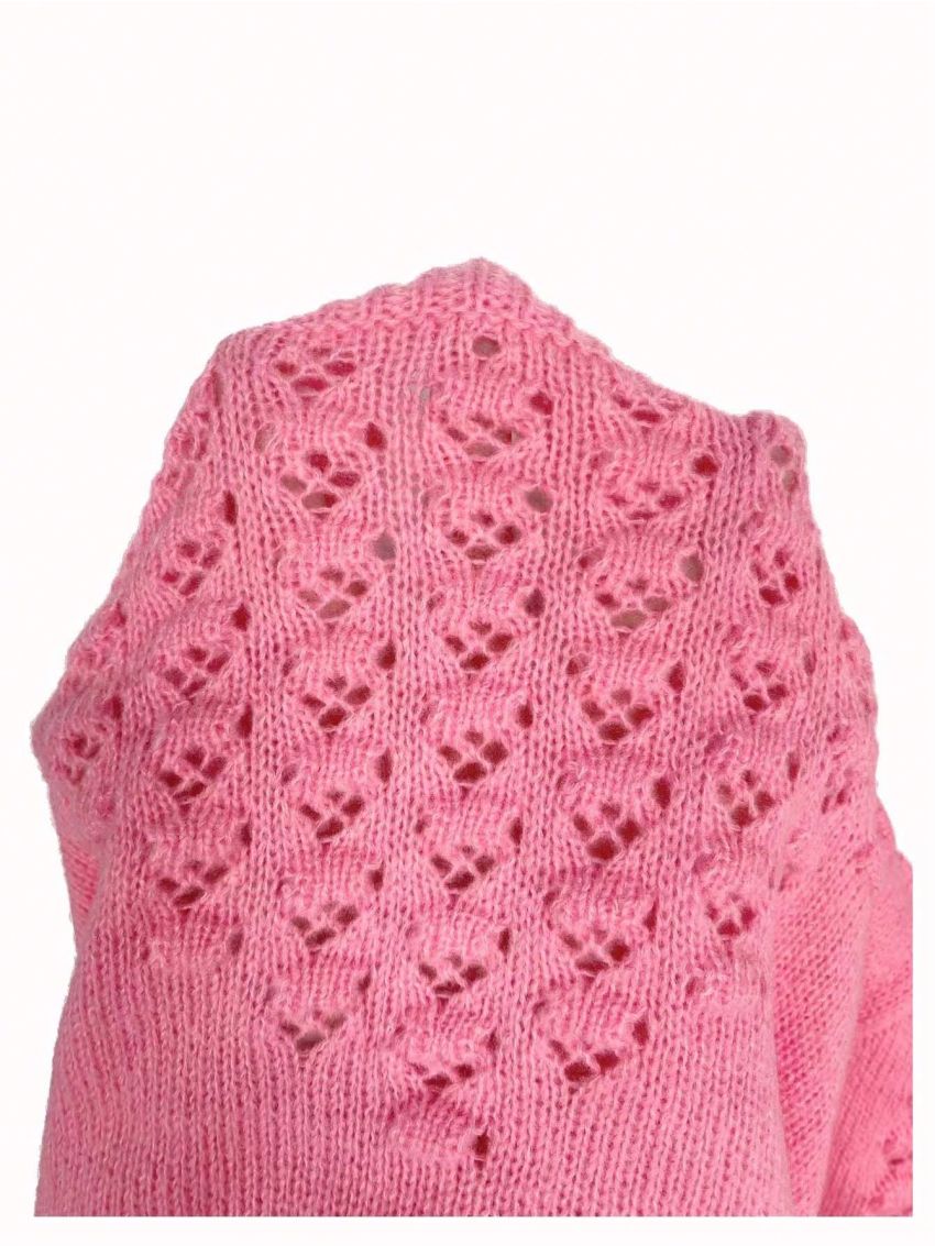 SHEIN LUNE Solid Pointelle Knit Sweater