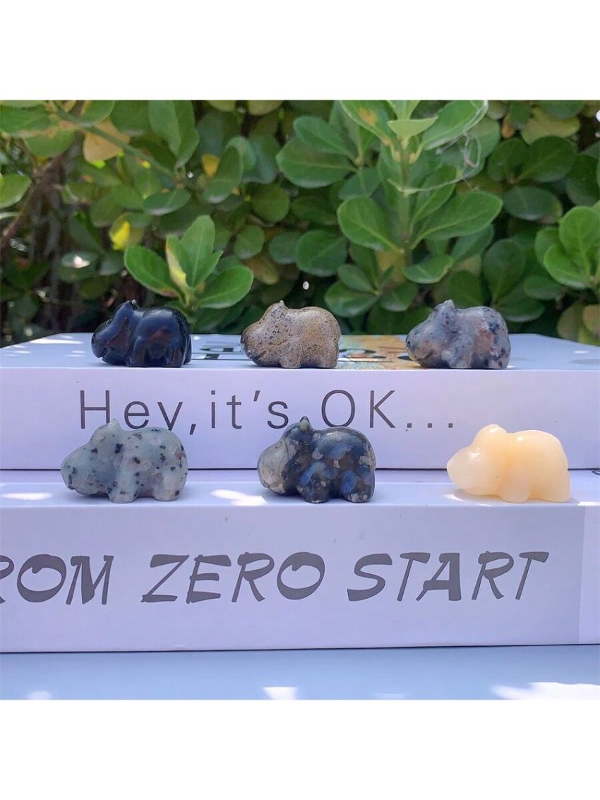 1pc Random Color Natural Crystal Hippopotamus Carving Ornament; Made Of Natural Stone, May Have Irregular Cracks And Small Gaps