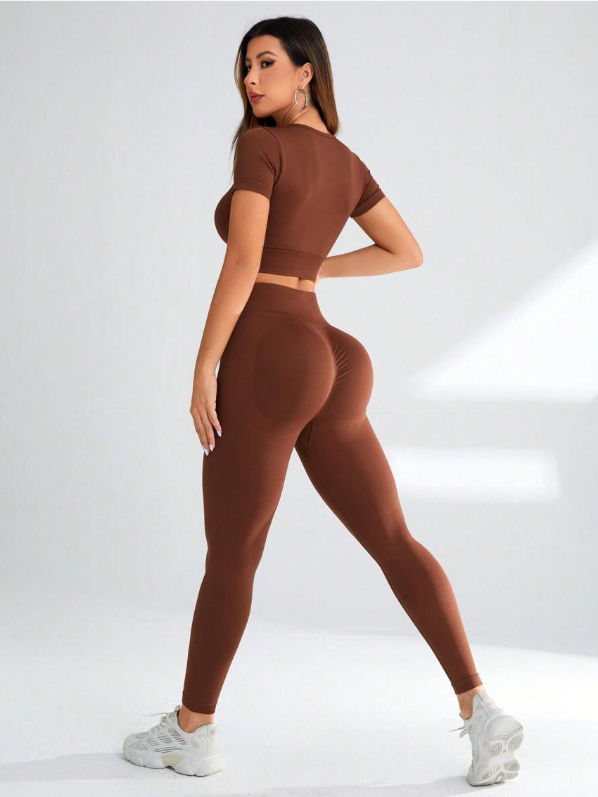 Yoga High Street Women'S Solid Color Slim Fit Sports Suit