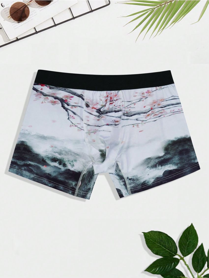 Men Landscape Print Boxer Brief