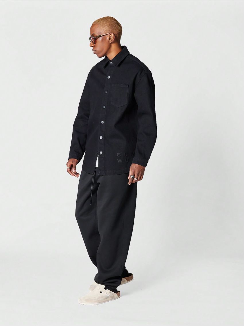 SUMWON Oversized Fit Denim Shirt With Embossed Print
