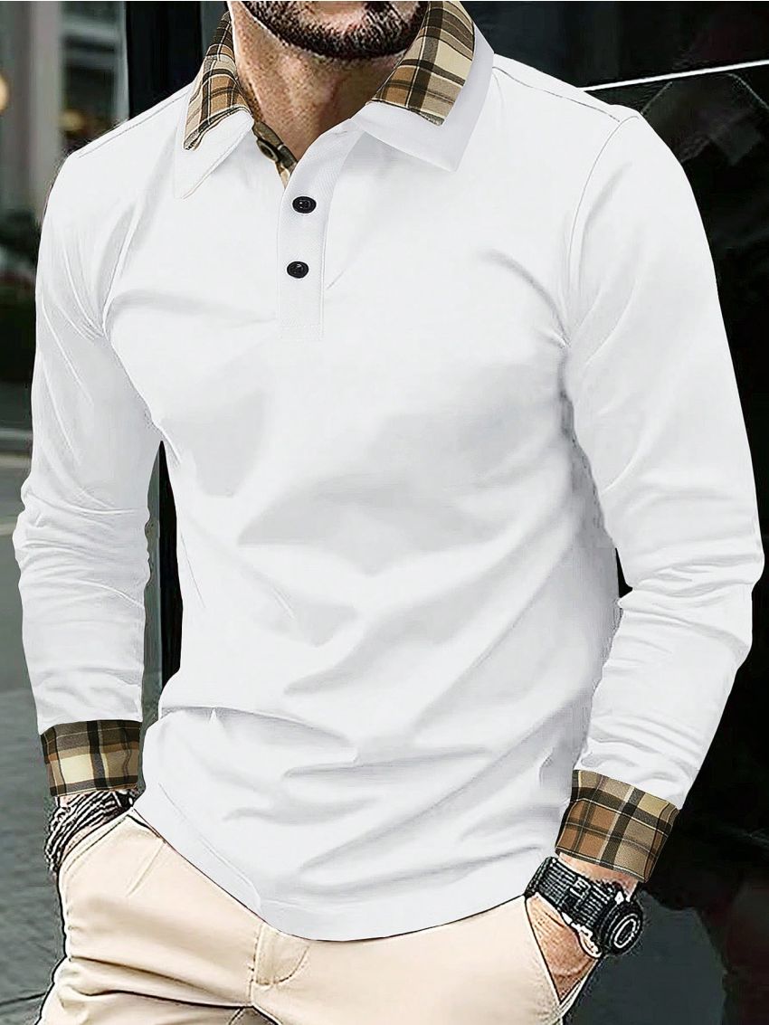 Men's Plaid Patchwork Polo Shirt