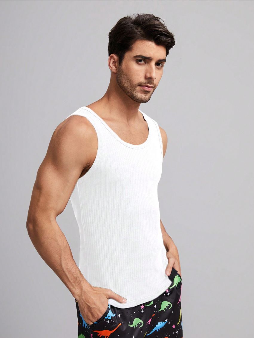 SHEIN Men Solid Ribbed Knit Lounge Top