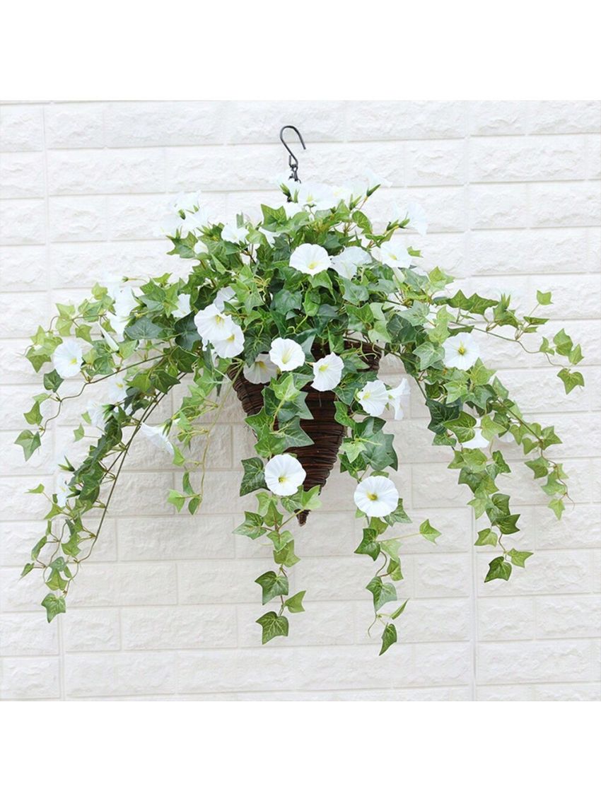 Artificial Flowers 2 Pcs Set, Vines Simulation Morning Glory Hanging Fake Green Plant for Home Garden Fence Stairway Outdoor Wedding Hanging Baskets Decor Yellow