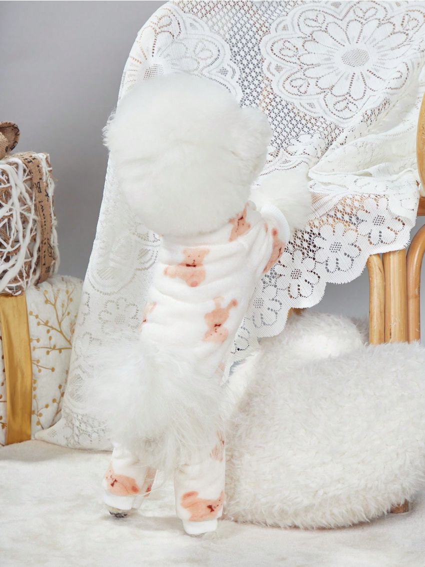 PETSIN 1pc Pet Flannel White Bear Overall