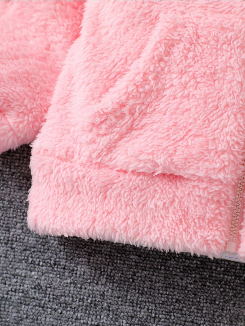 SHEIN Kids EVRYDAY Girls' Hooded Zip-up Plush Jacket For Toddler