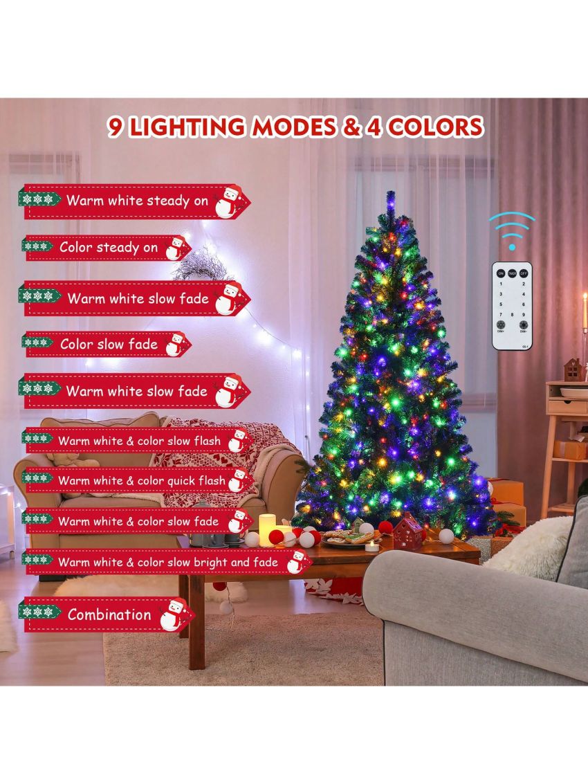 Costway 6ft Pre-lit Hinged Christmas Tree w/ Remote Control & 9 Lighting Modes