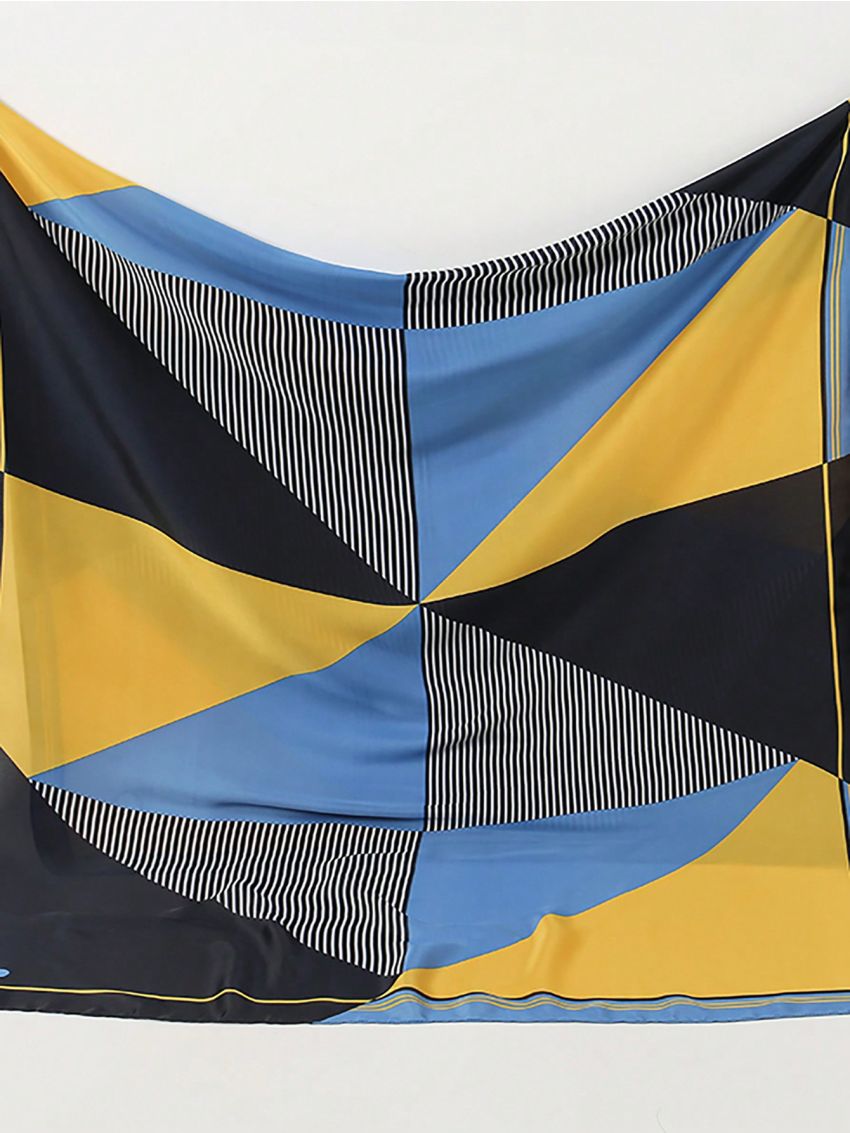 1pc Women's Fashionable Geometric Printed Satin Beach Shawl Scarf For Sun Protection Suitable For Daily Wear