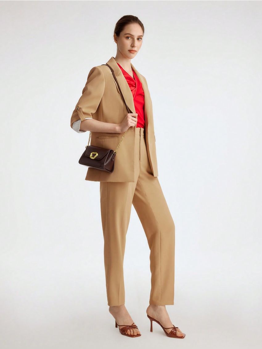 MOTF PREMIUM METAL GEOMETRIC BUCKLE DECOR FLAP FLAP CHAIN STRAP CROSSBODY