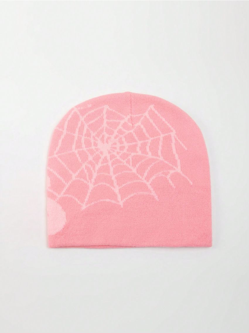1pc Street Style Letter & Spider Web Pattern Jacquard Slouchy Beanie Hat