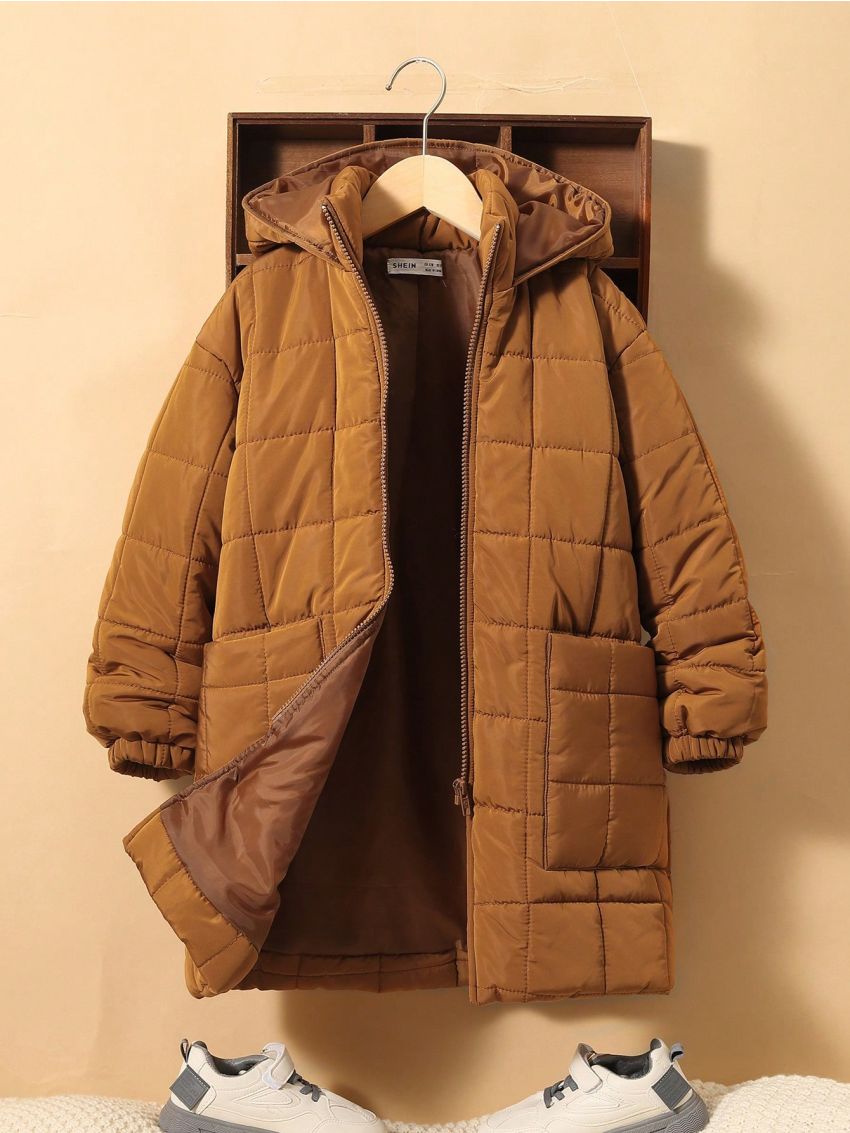 SHEIN Tween Boy 1pc Dual Pocket Hooded Tissue Coat