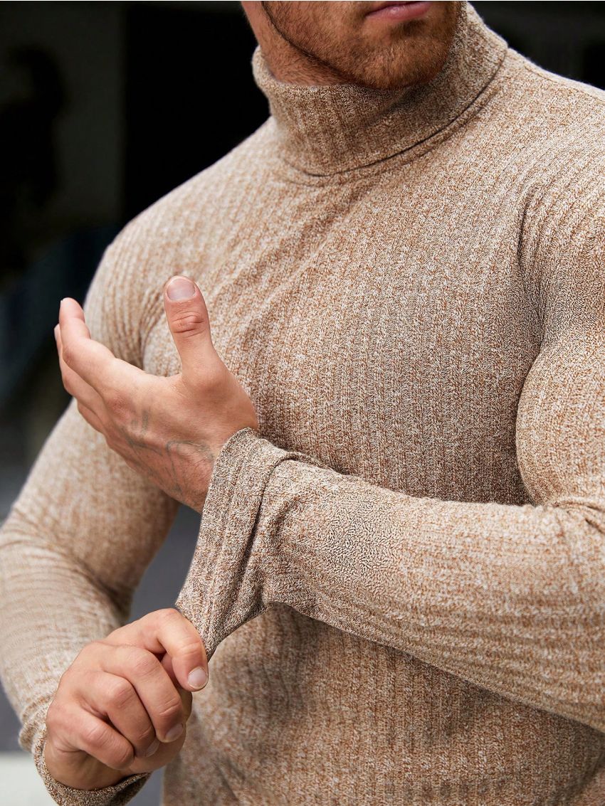 SHEIN Men High Neck Ribbed Knit Tee