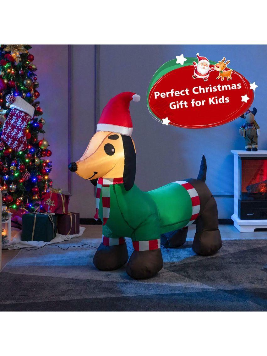 Gymax 4FT Long Christmas Inflatable Dachshund Dog Holiday Decoration w/ LED Lights