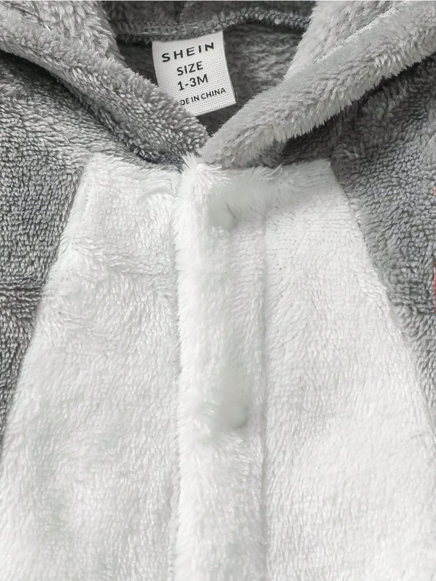 SHEIN Baby Boy's Koala Style Embroidered Hooded Flannel Jumpsuit Is Suitable For Everyday Autumn And Winter